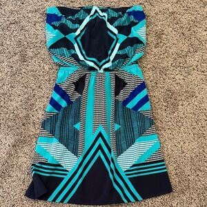 Express Sleeveless Teal Geometric Print Dress